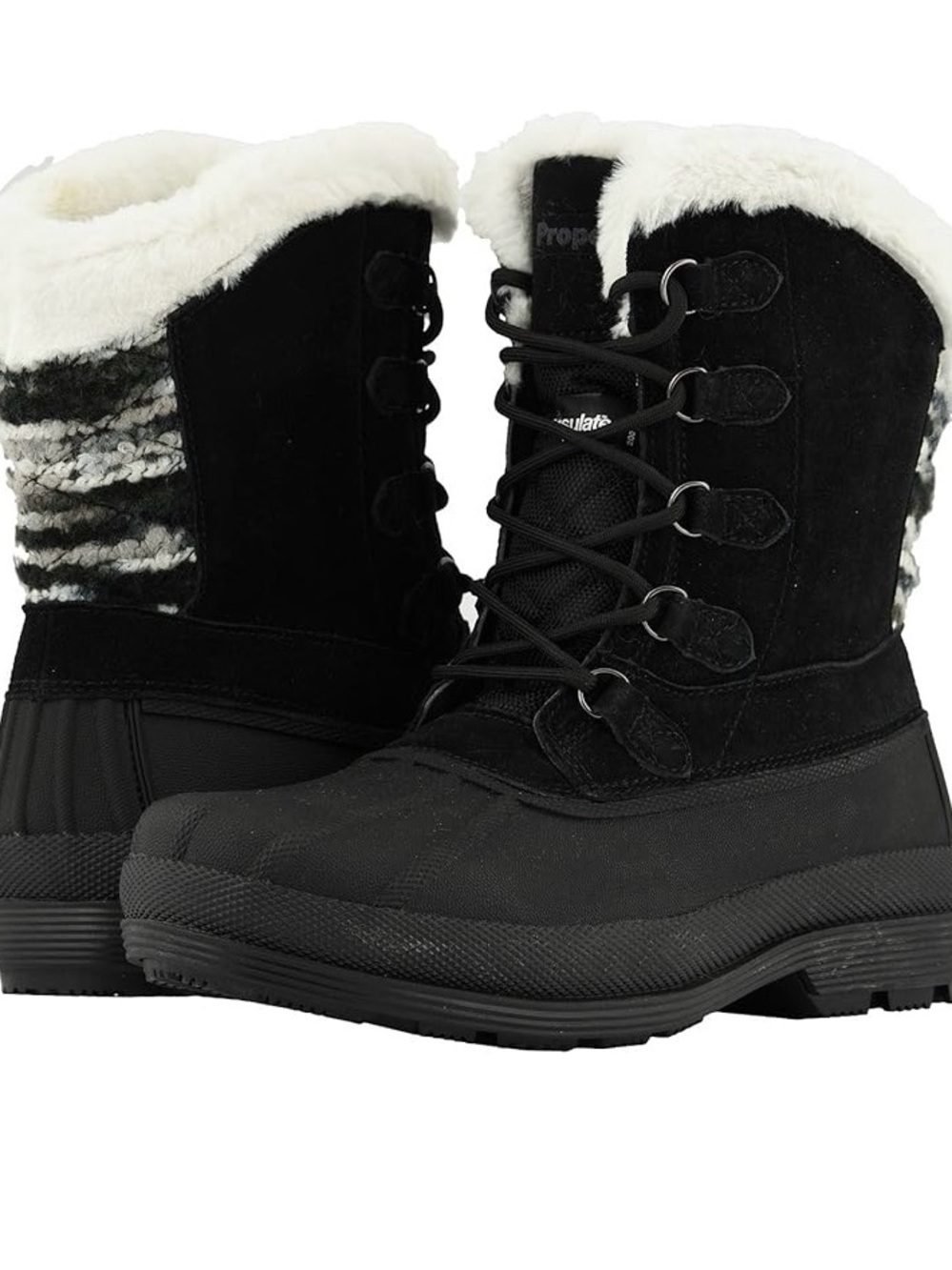 Propet Black Women's Insulated Lace-Up Winter Boots with Faux Fur Collar